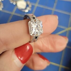 Rhinestone Faux Diamond Cocktail Silver Ring